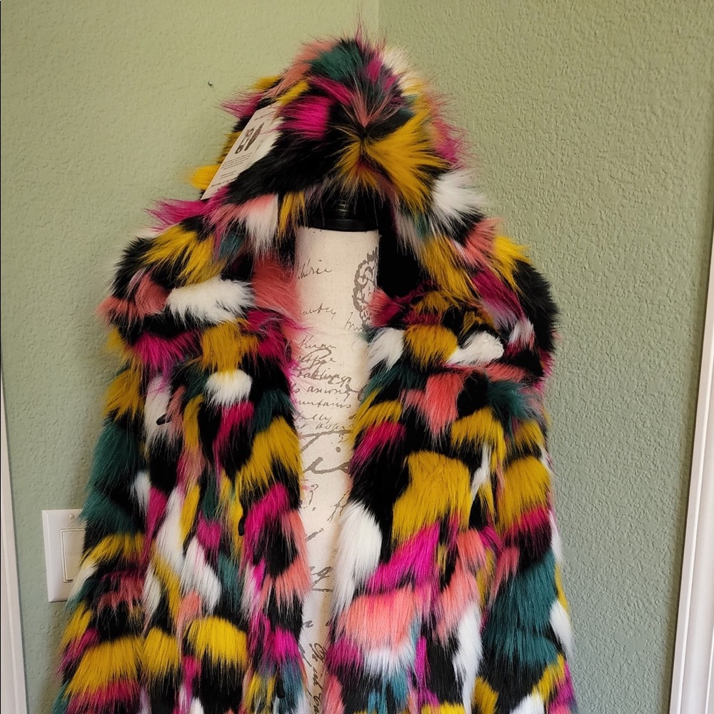 Spirithoods Rainbow Butterfly Hooded Faux Fur Coat.